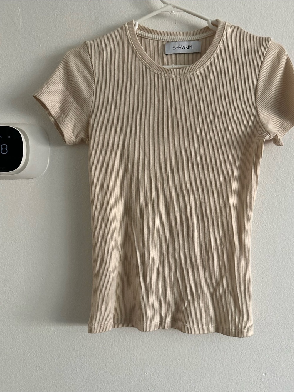 SPRWMN Ribbed Short Sleeve Tee in Beige women medium